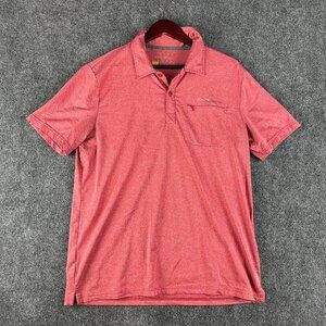 Eddie Bauer Travex Polo Shirt Mens Medium Red Cotton Short Sleeve Split Hem Logo